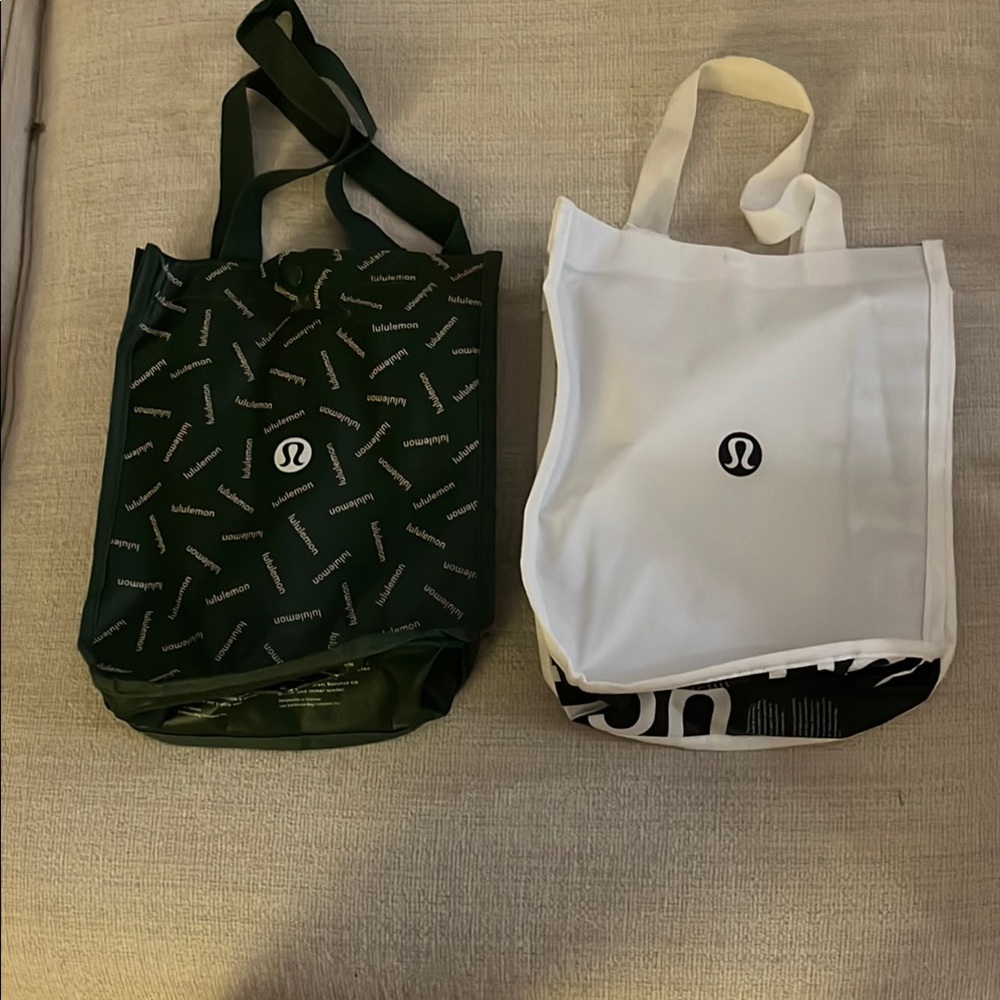 Lululemon Athletica Dark Green and White Logo Tote Bags